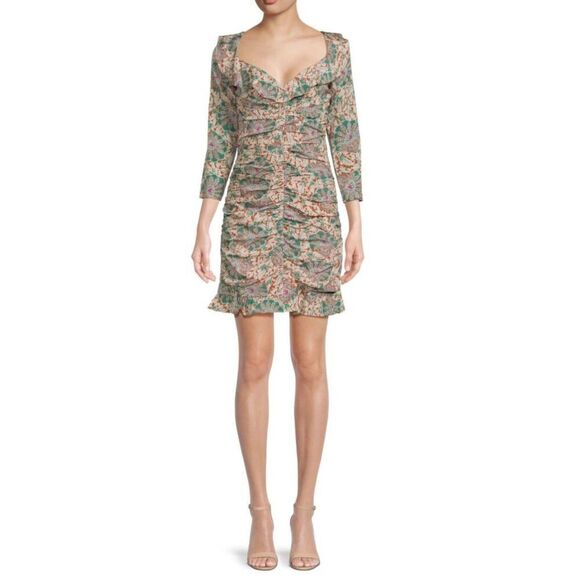 VERONICA BEARD Lozano Print Ruched Silk Blend Mini Dress NWT Size 4 - Picture 1 of 7